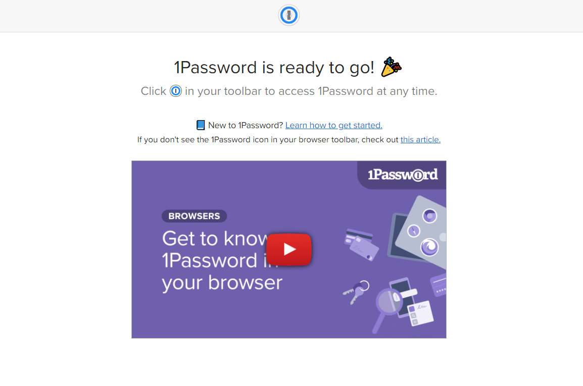 1Password success message