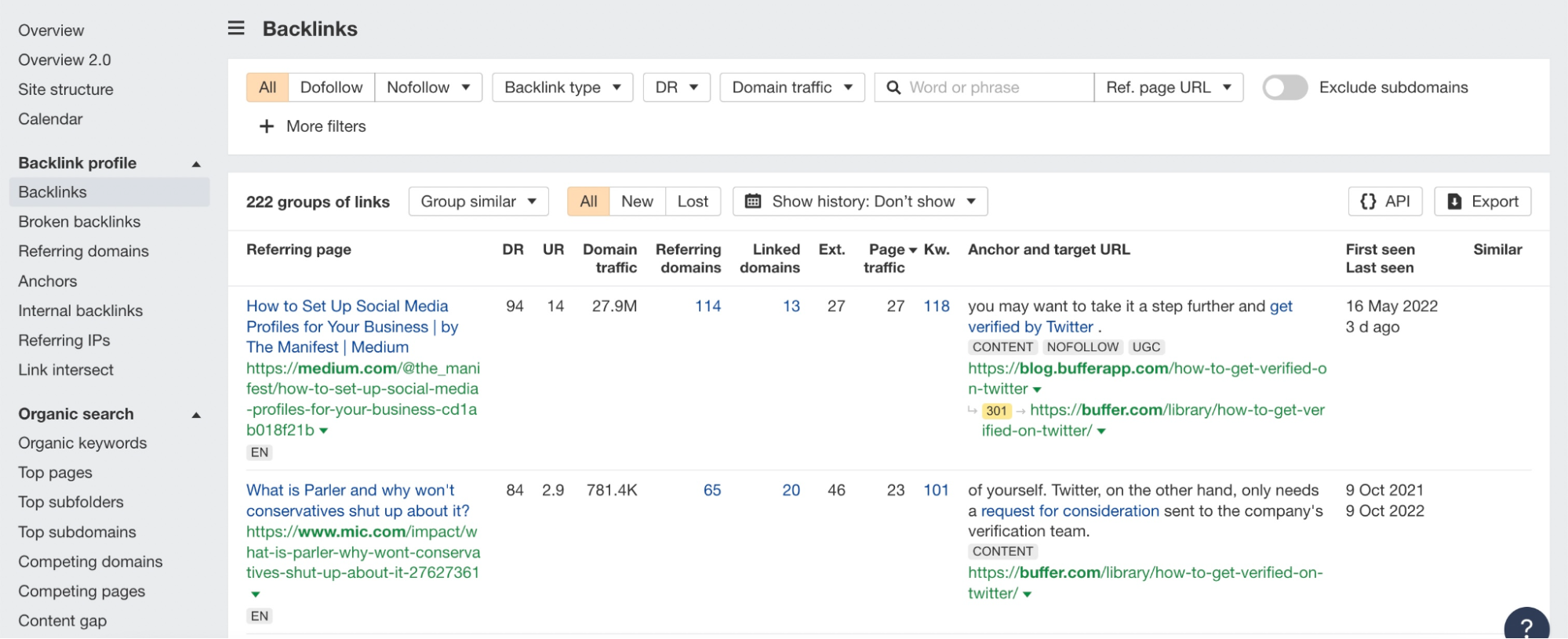 Articles with backlinks