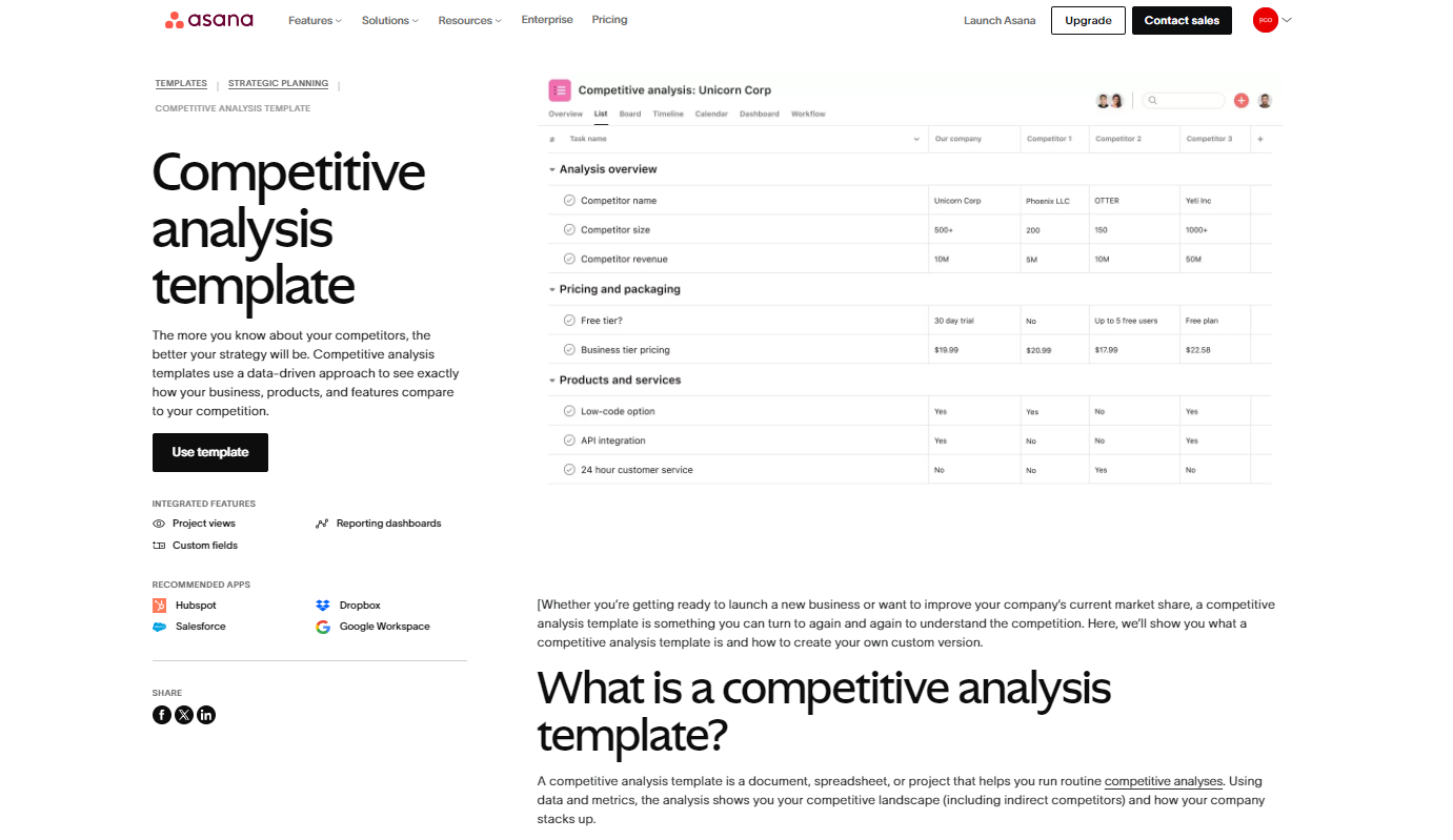 Asana competitive analysis template