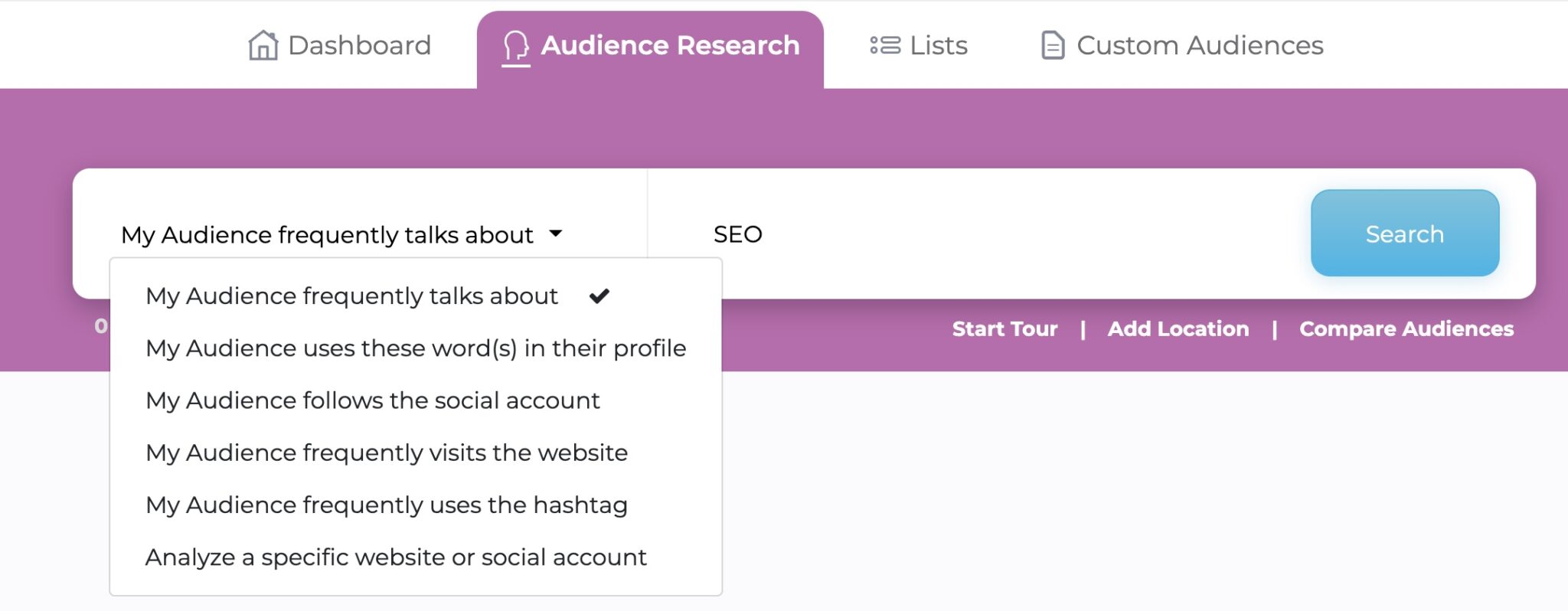 Audience research in SparkToro