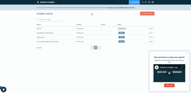 Audiense audience insights dashboard shown with demo data