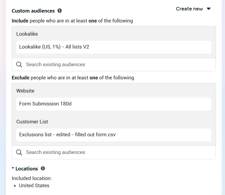B2B audience settings