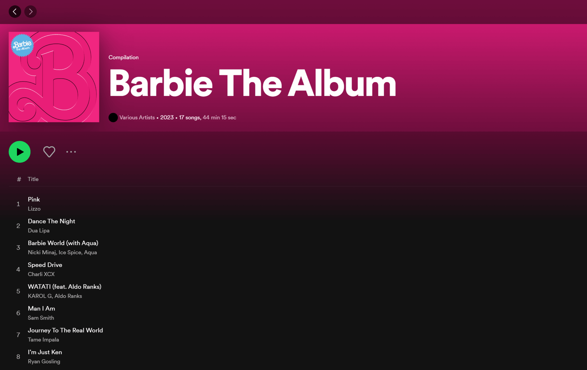 Barbie The Album on Spotify