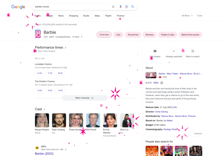 Barbiefied Google search results