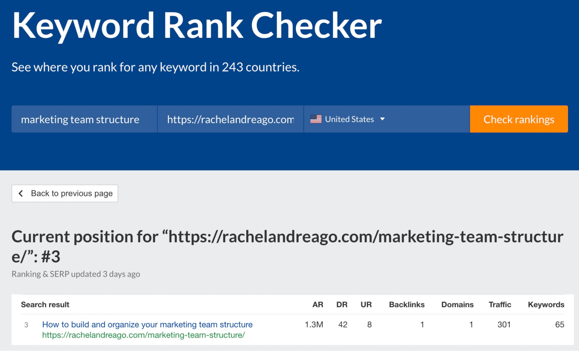 Blog article in position three