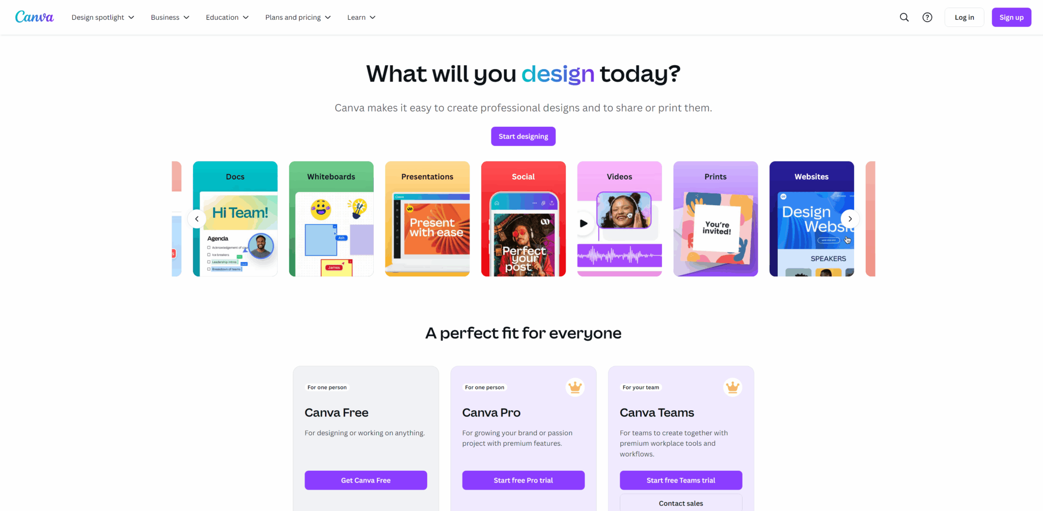 Canva homepage