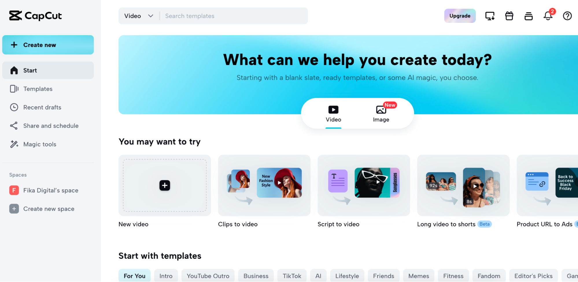 CapCut homepage