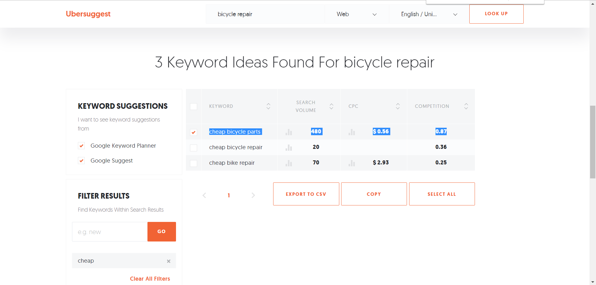 Cheap bicycle parts keyphrase
