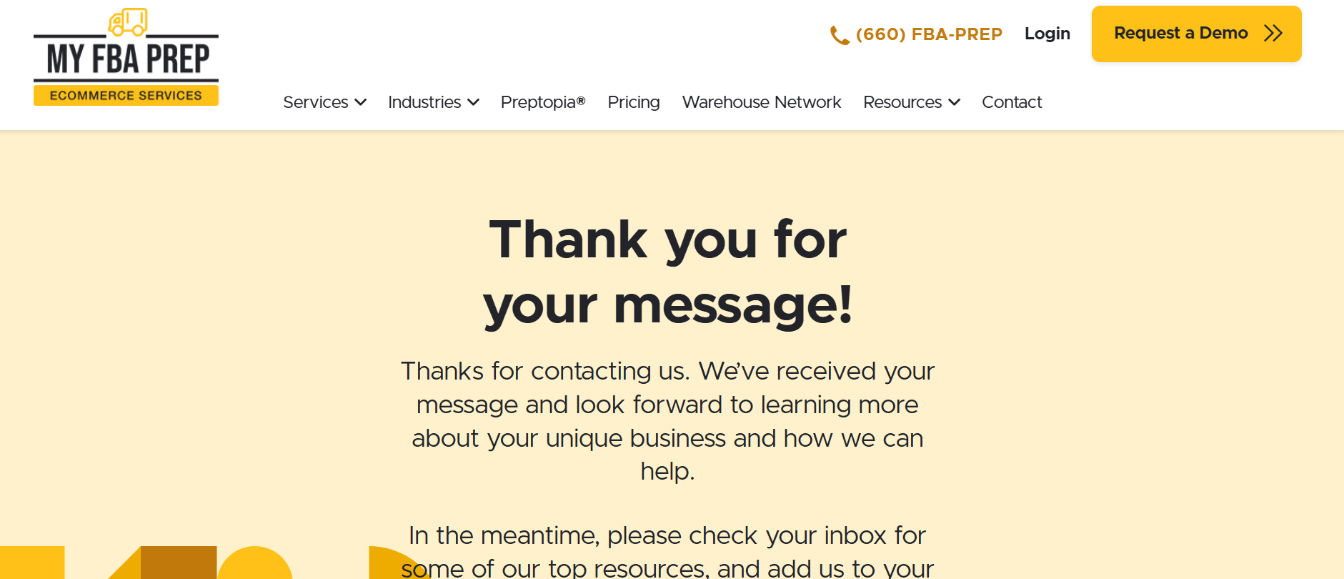 Contact form thank you page