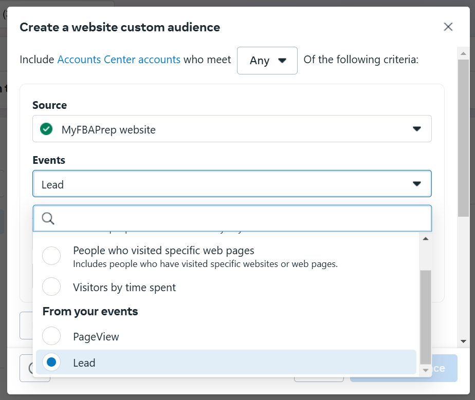 Custom audience Pixel - lead