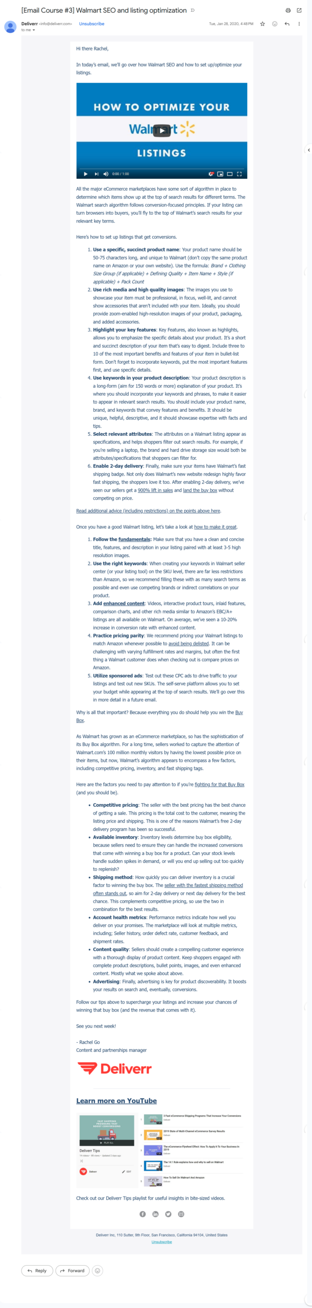 Email 3 covering Walmart SEO and listing optimization tactics.