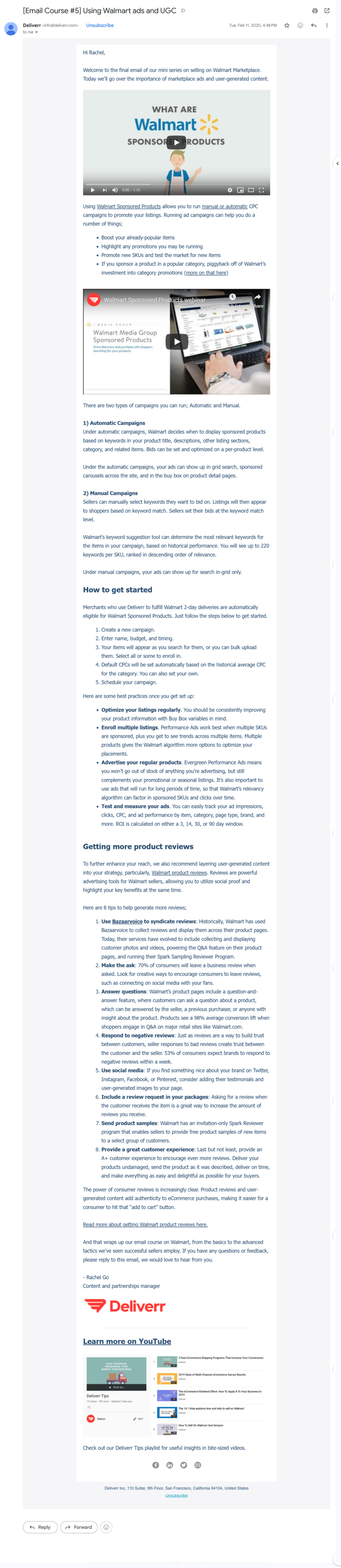 Email 5 covering Walmart Sponsored Products and DSC retail-media tactics.