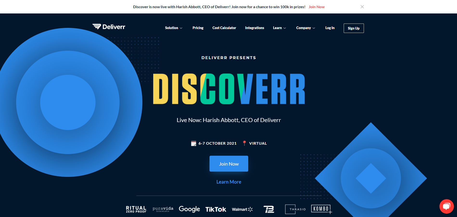 Deliverr homepage upon first session live