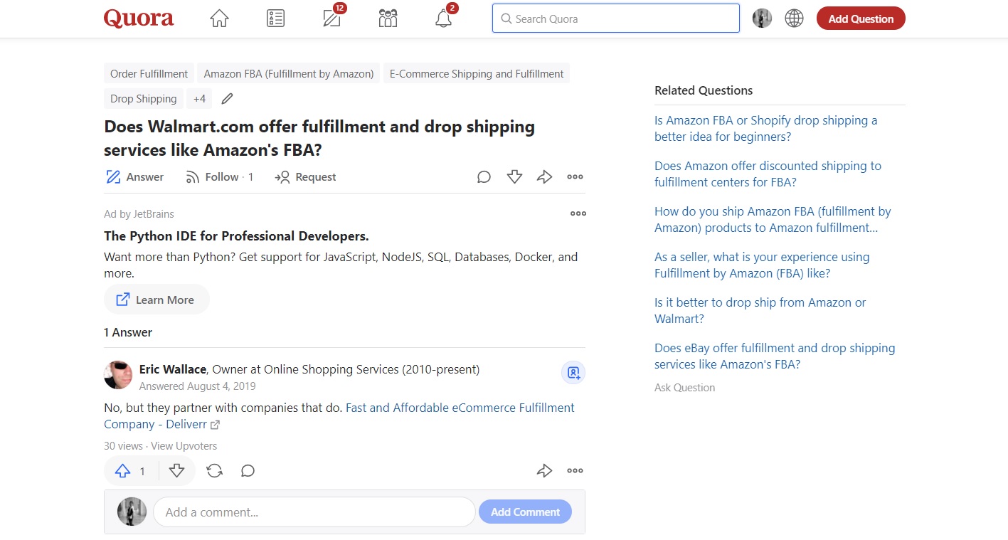 Deliverr mentioned in Quora