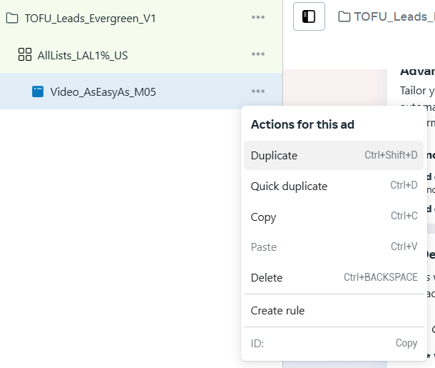 How to duplicate an ad