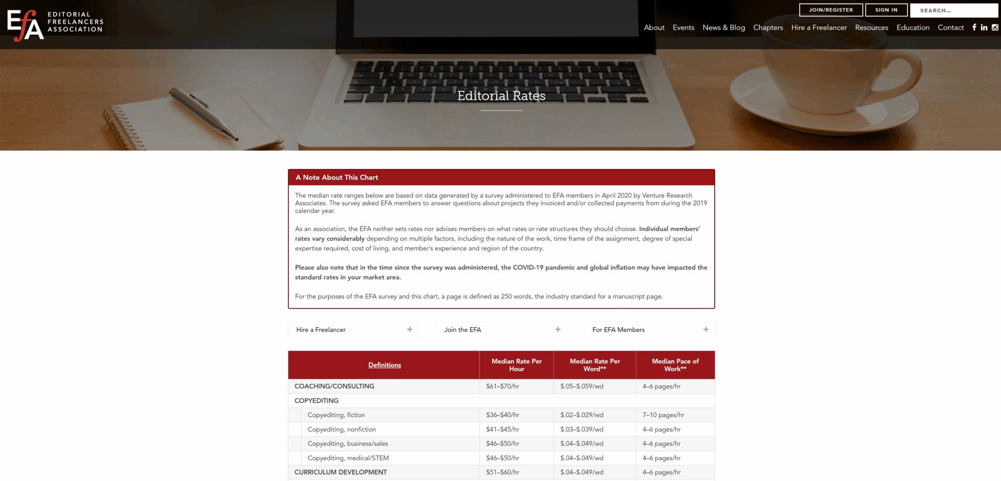 EFA freelance rates