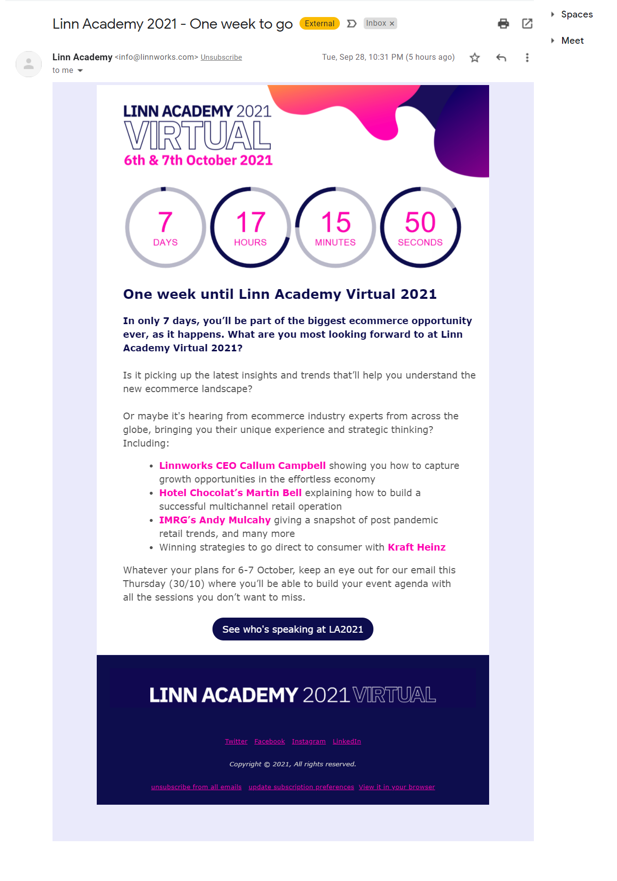 Event countdown email