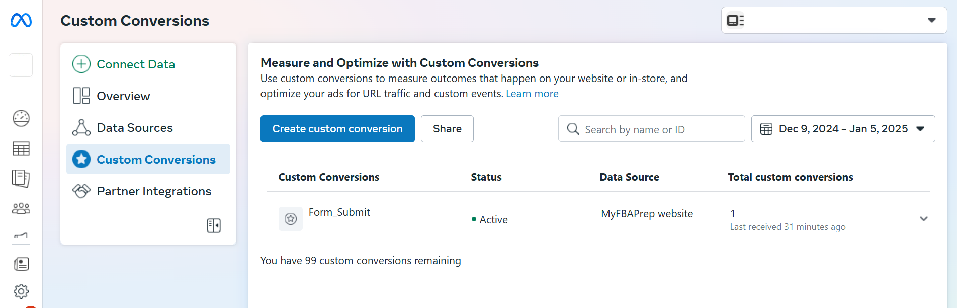 FB Custom conversions