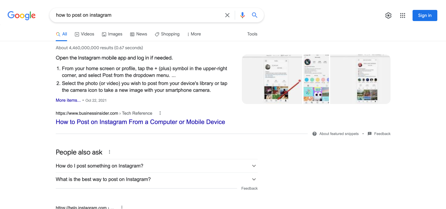 Featured Snippet on Google