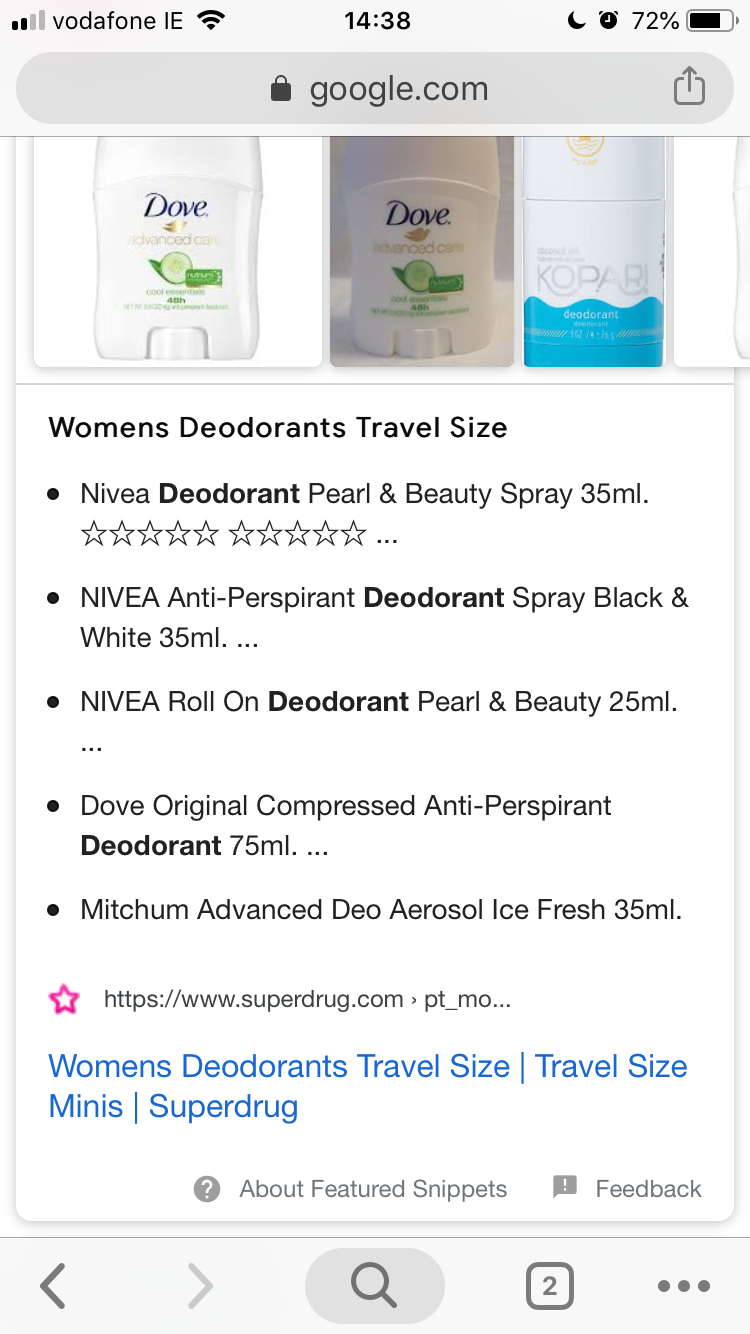 Featured snippet of deodorants