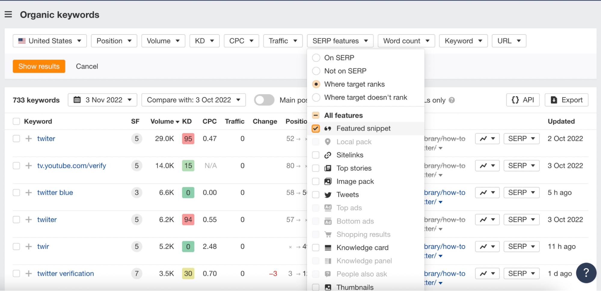 Filter for featured snippet