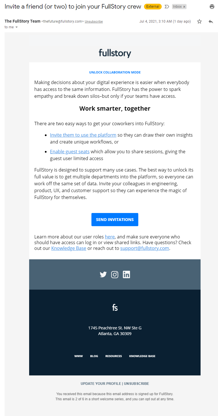 FullStory onboarding sequence