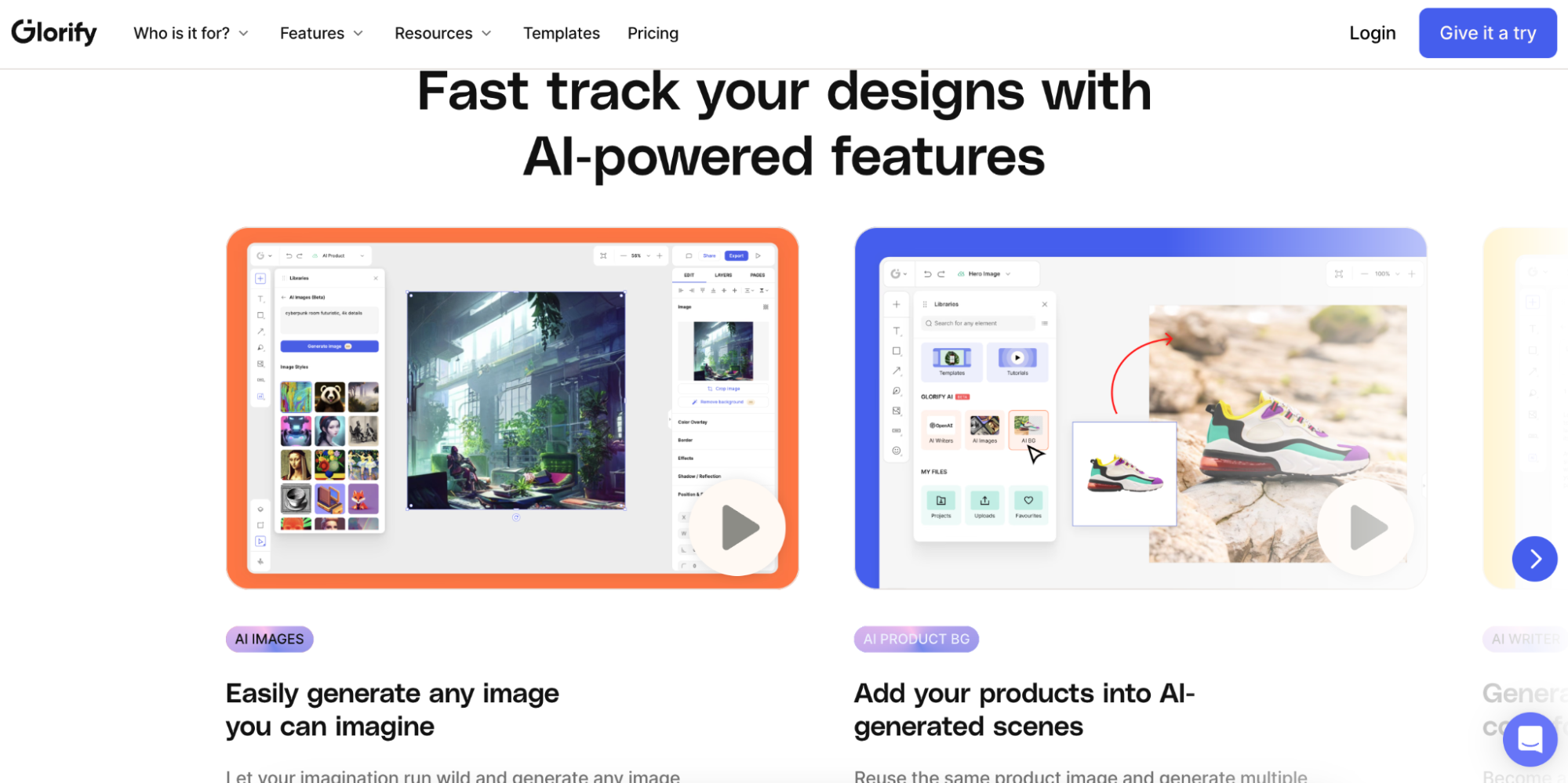 Glorify homepage