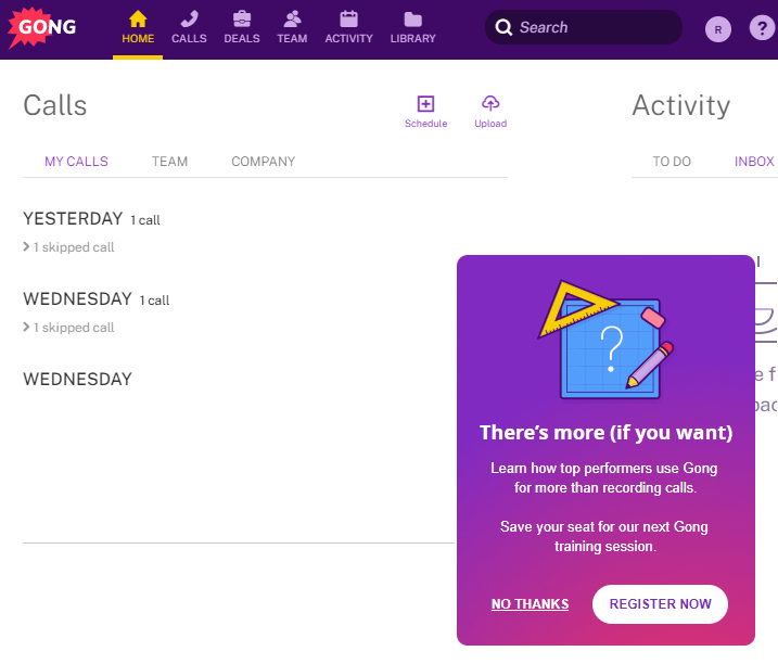 Live training invite from Gong