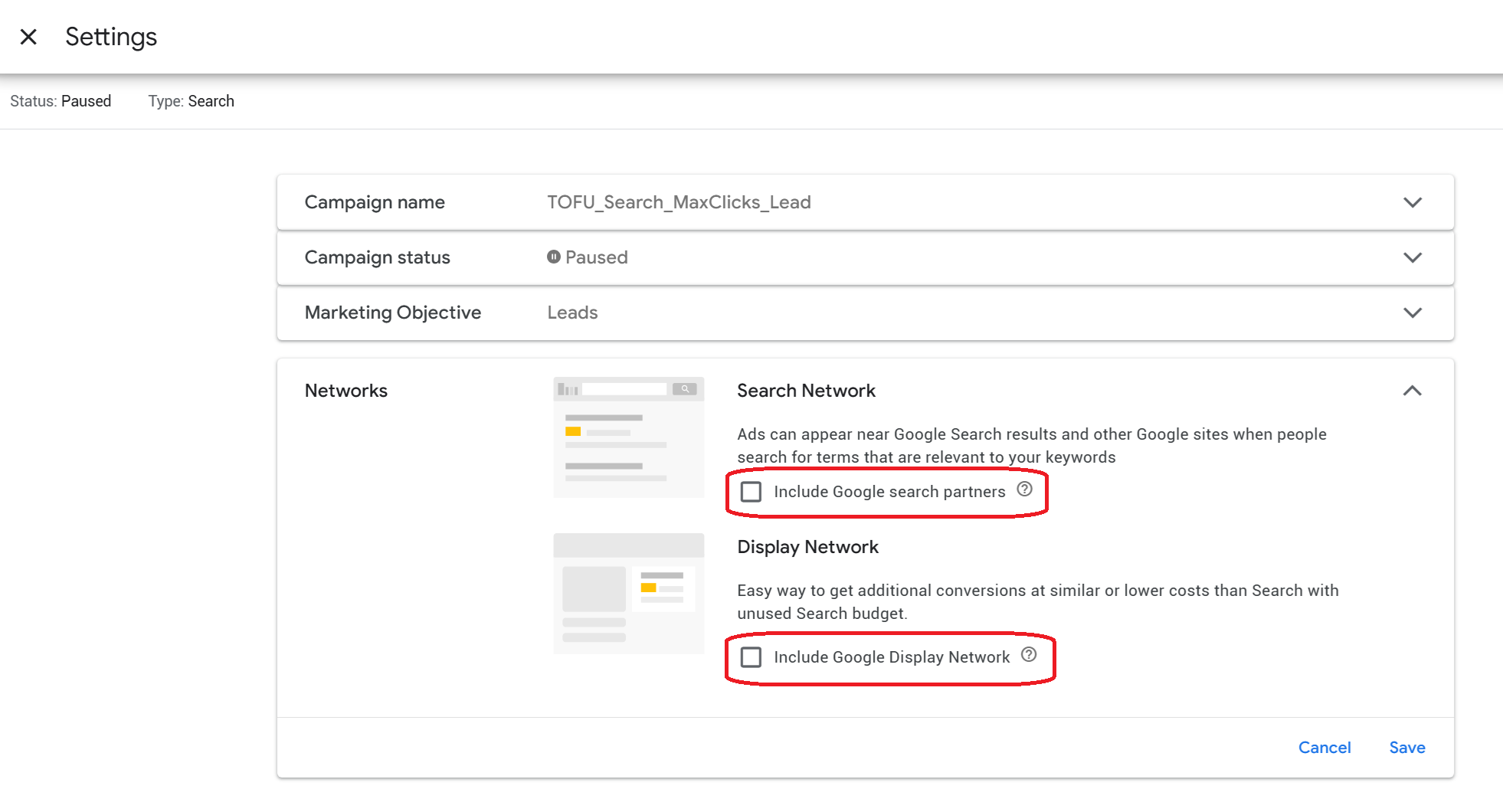 Where to opt in or out of search partner and display network
