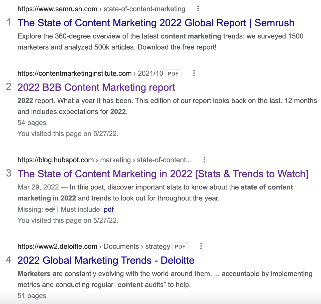 Google search results