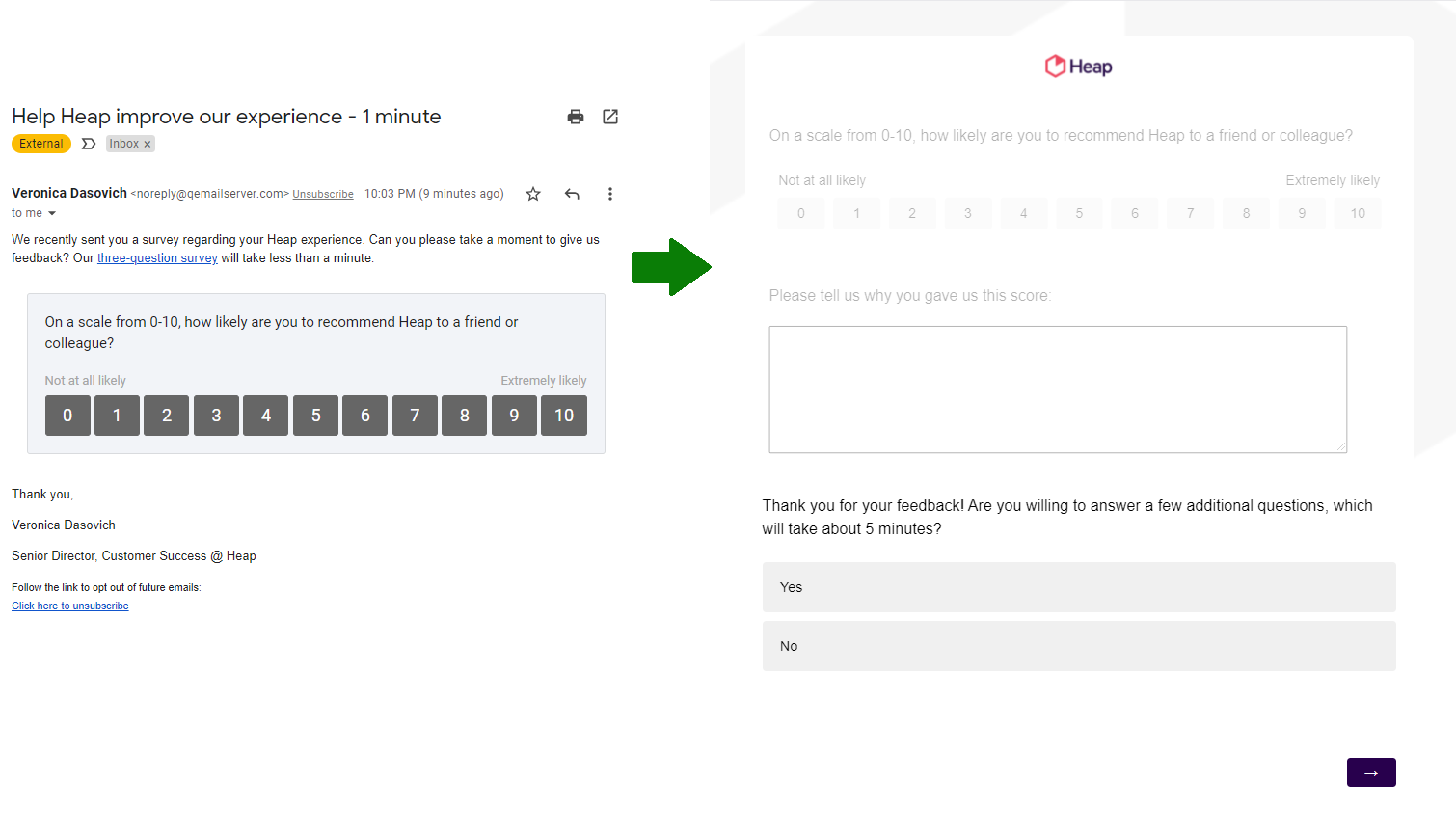 Heap customer survey with 3 questions
