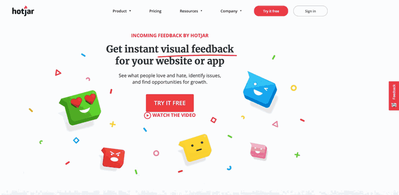 Hotjar Incoming Feedback widget collecting a visitor's rating and comment on a web page