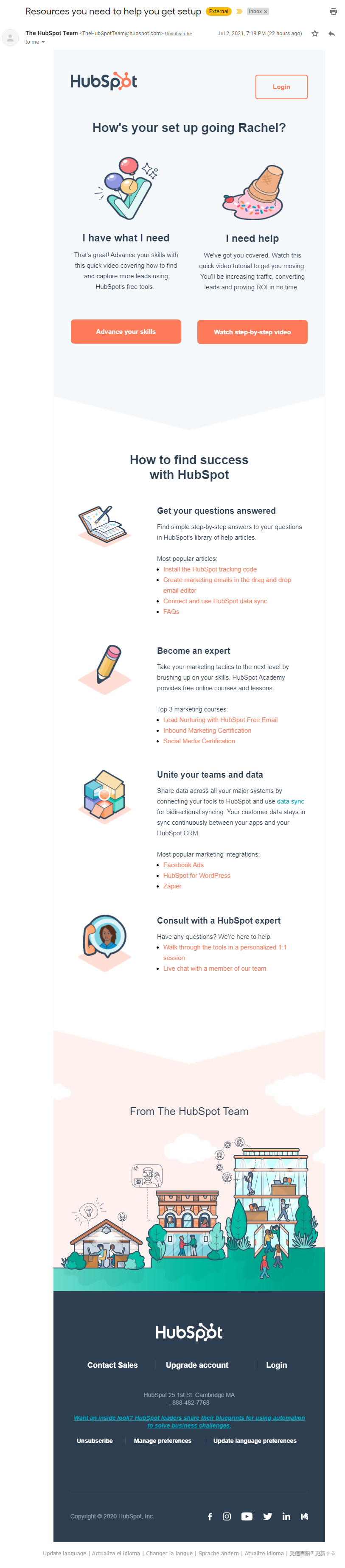HubSpot customer onboarding email