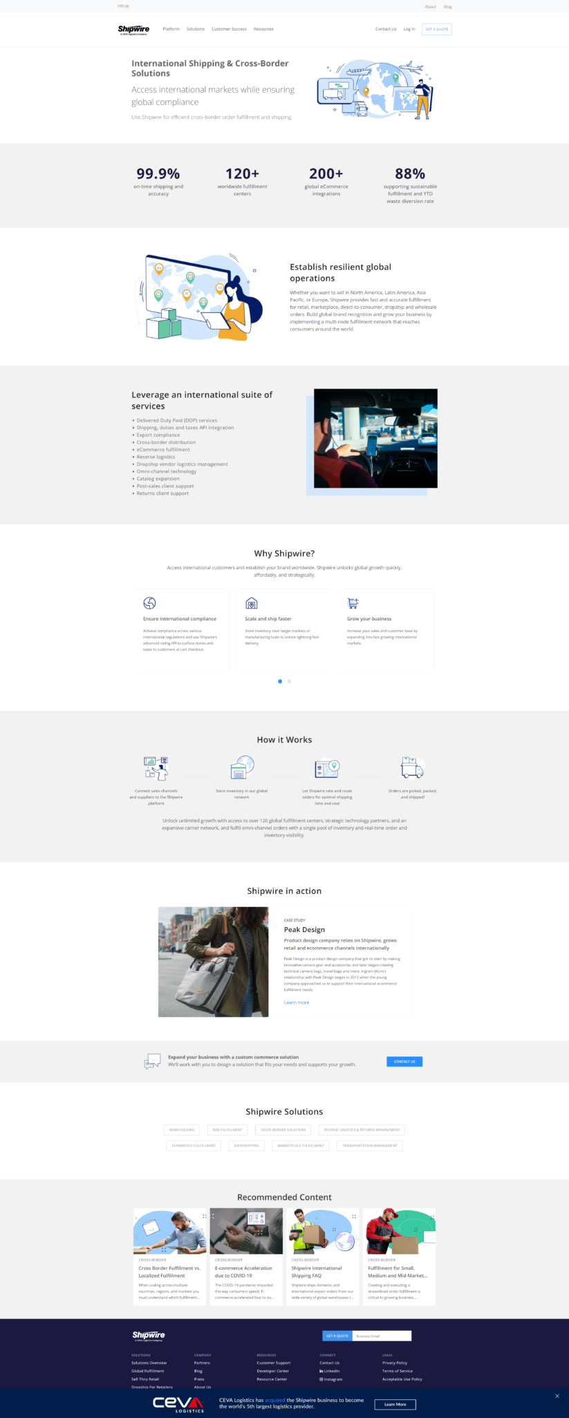 Shipwire international shipping and cross-border fulfillment solutions page.