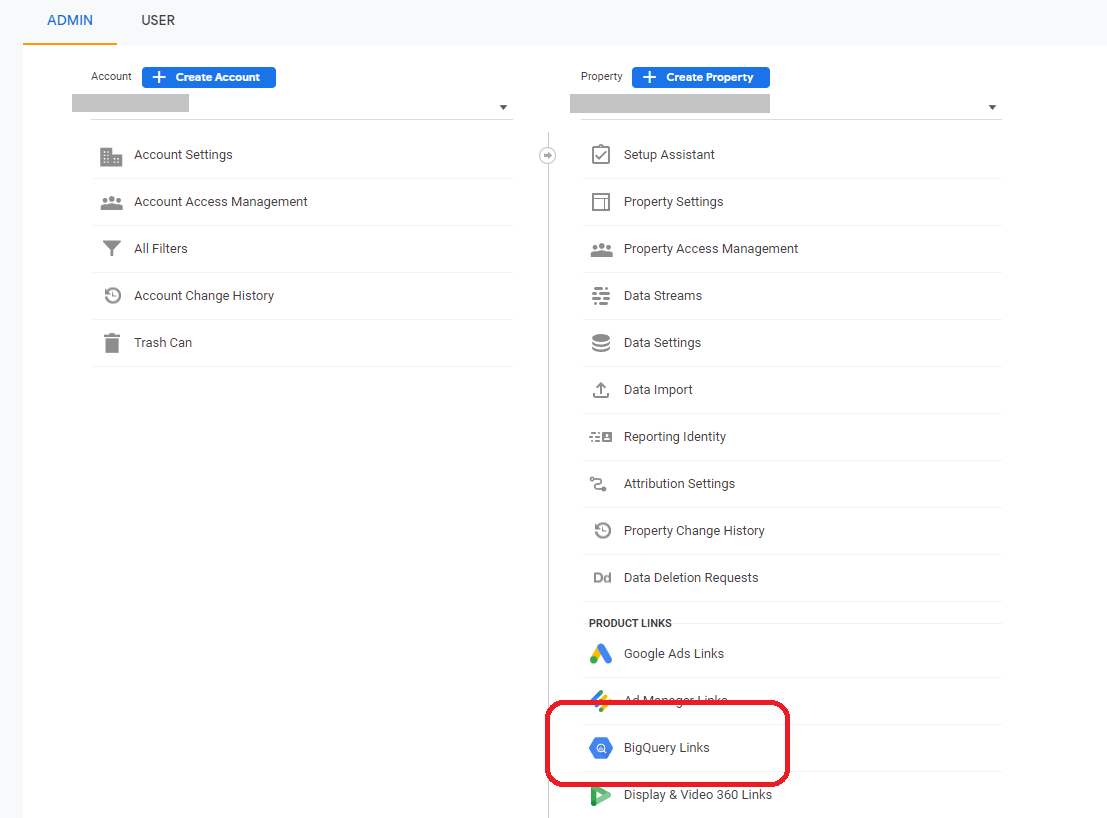 Link BigQuery in GA4 admin