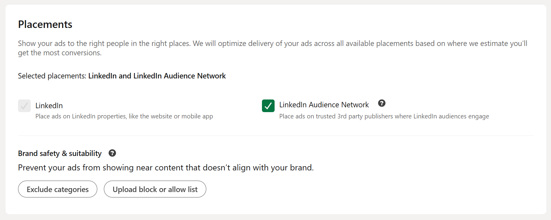 LinkedIn ad placement options