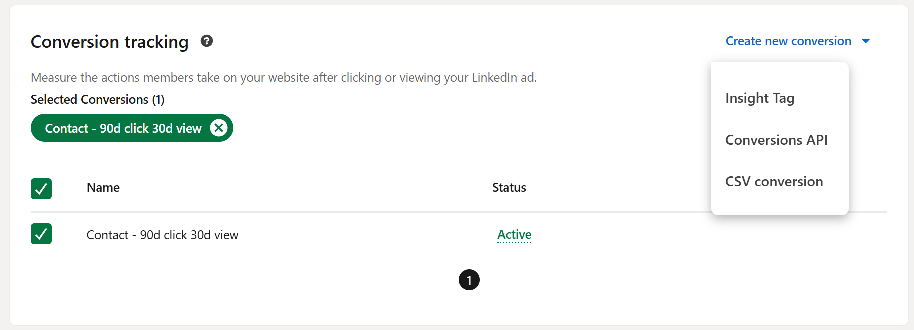 LinkedIn ads conversion tracking options