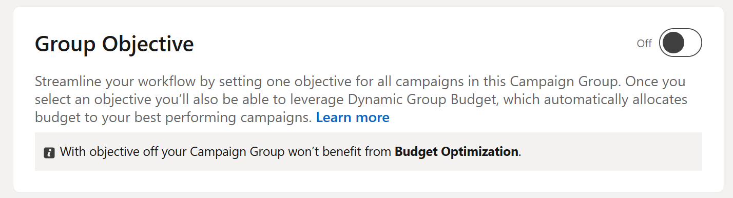 LinkedIn ads turn group objective off