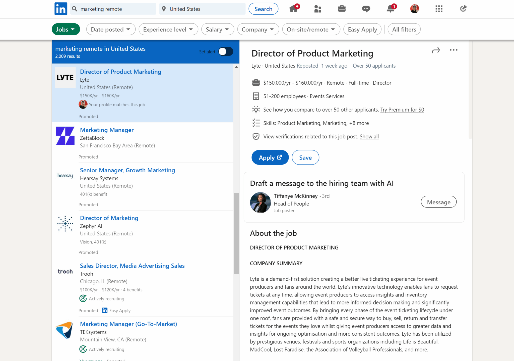 LinkedIn marketing jobs