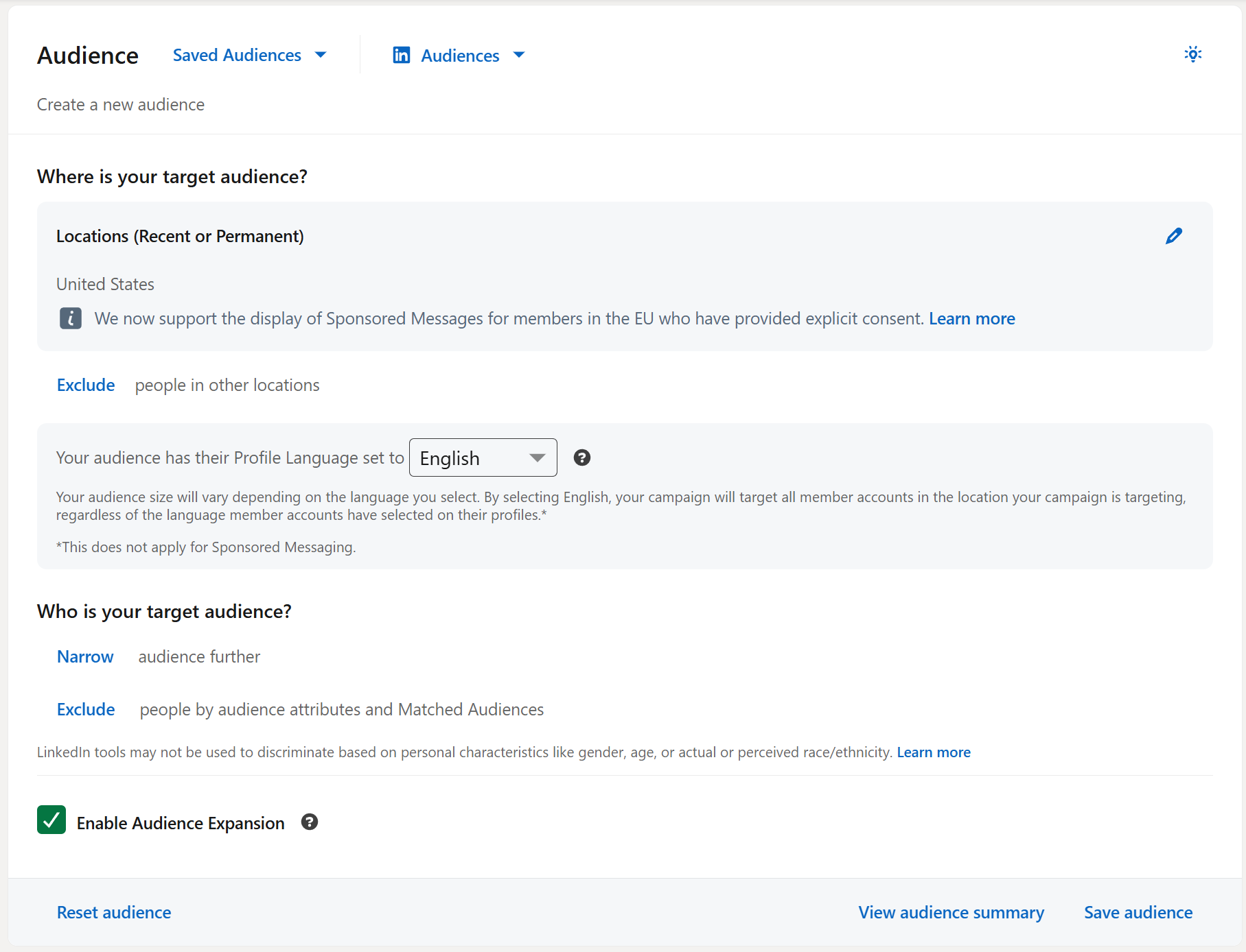Linkedin ads audience setup