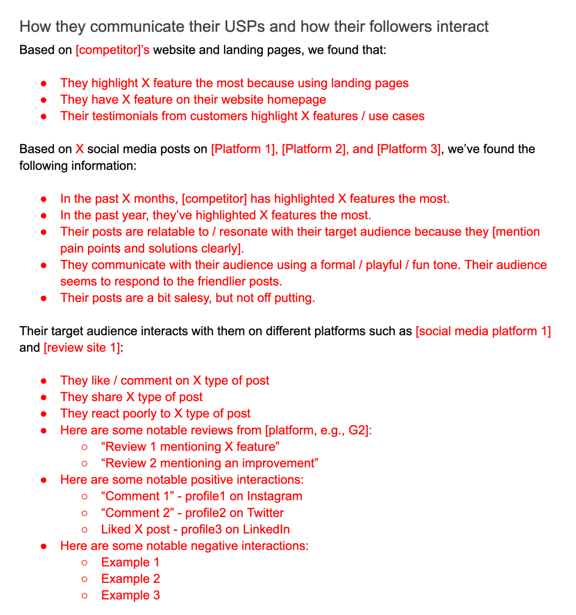 Look at competitor research USPs