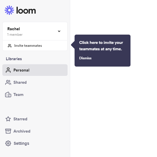 In-app onboarding prompts from Loom