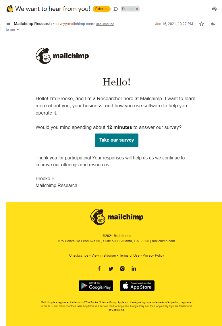 MailChimp research survey