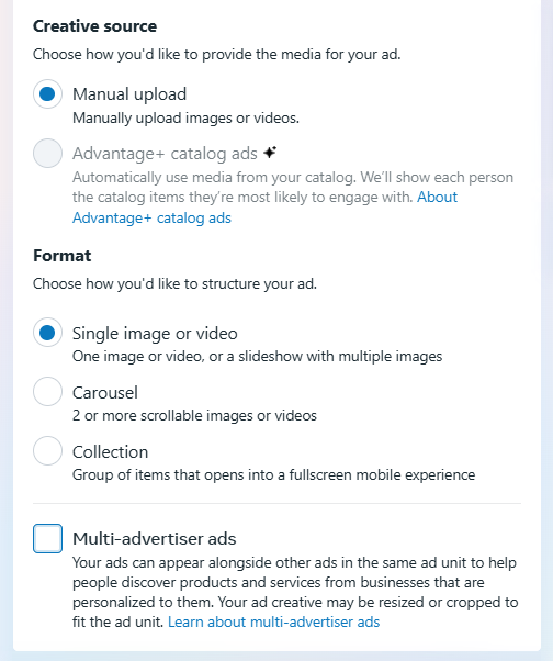 Meta ad asset settings