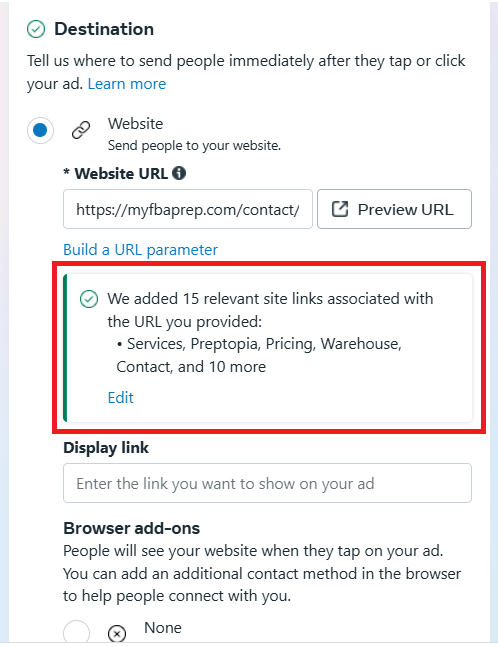 Meta ad landing page