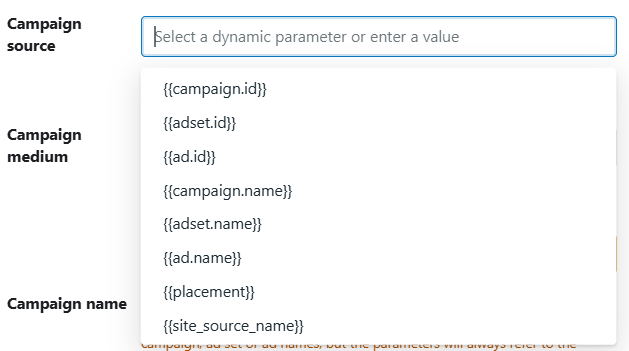 Meta ad parameter options