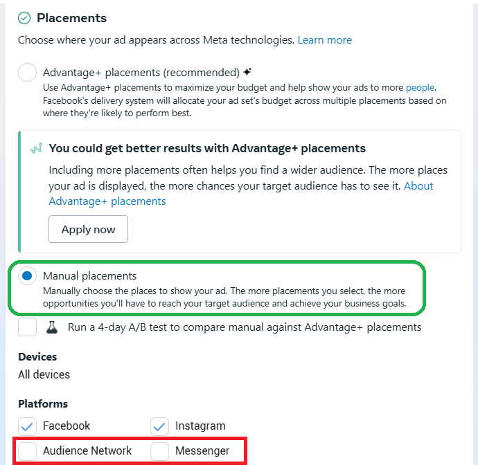 Meta ad placement adjustments