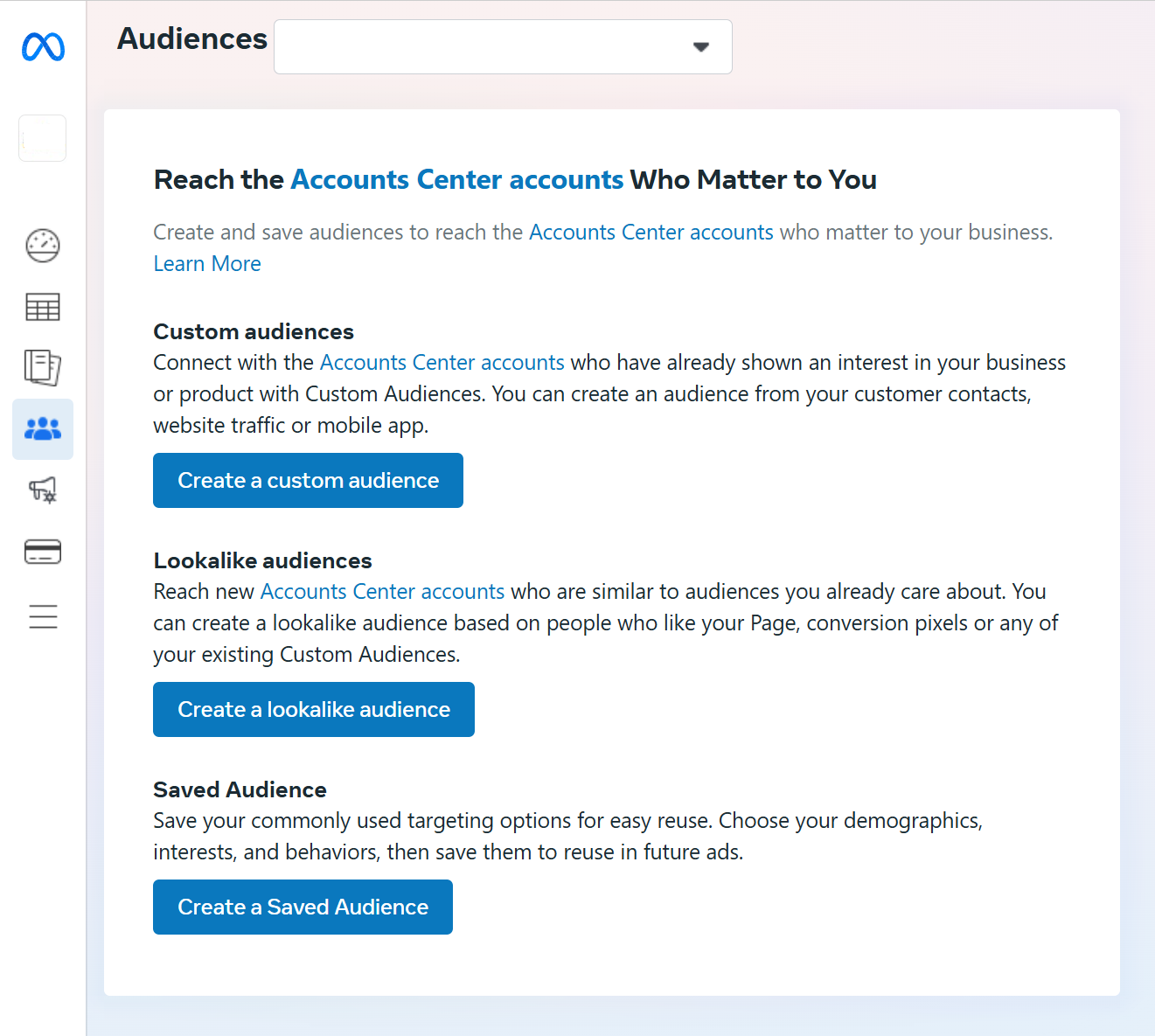 Audience creation UI for Meta ads