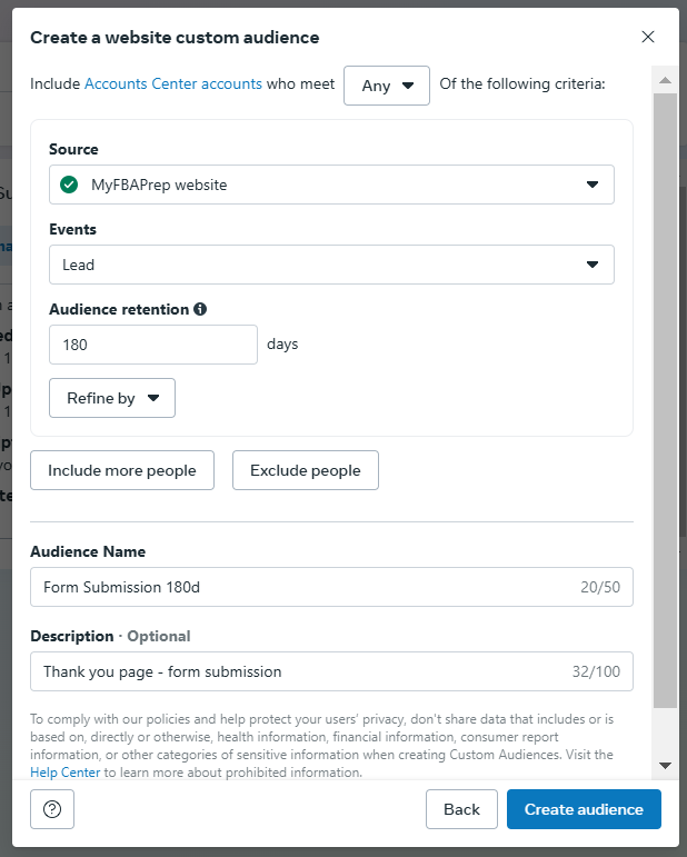 Meta custom audience leads