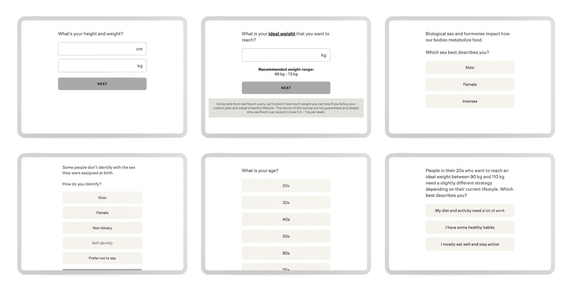 Noom quizzes and surveys